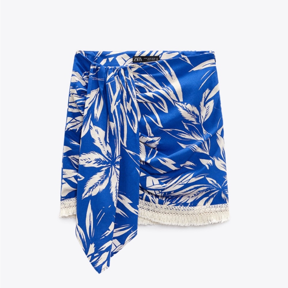 Zara printed fringe mini skirt